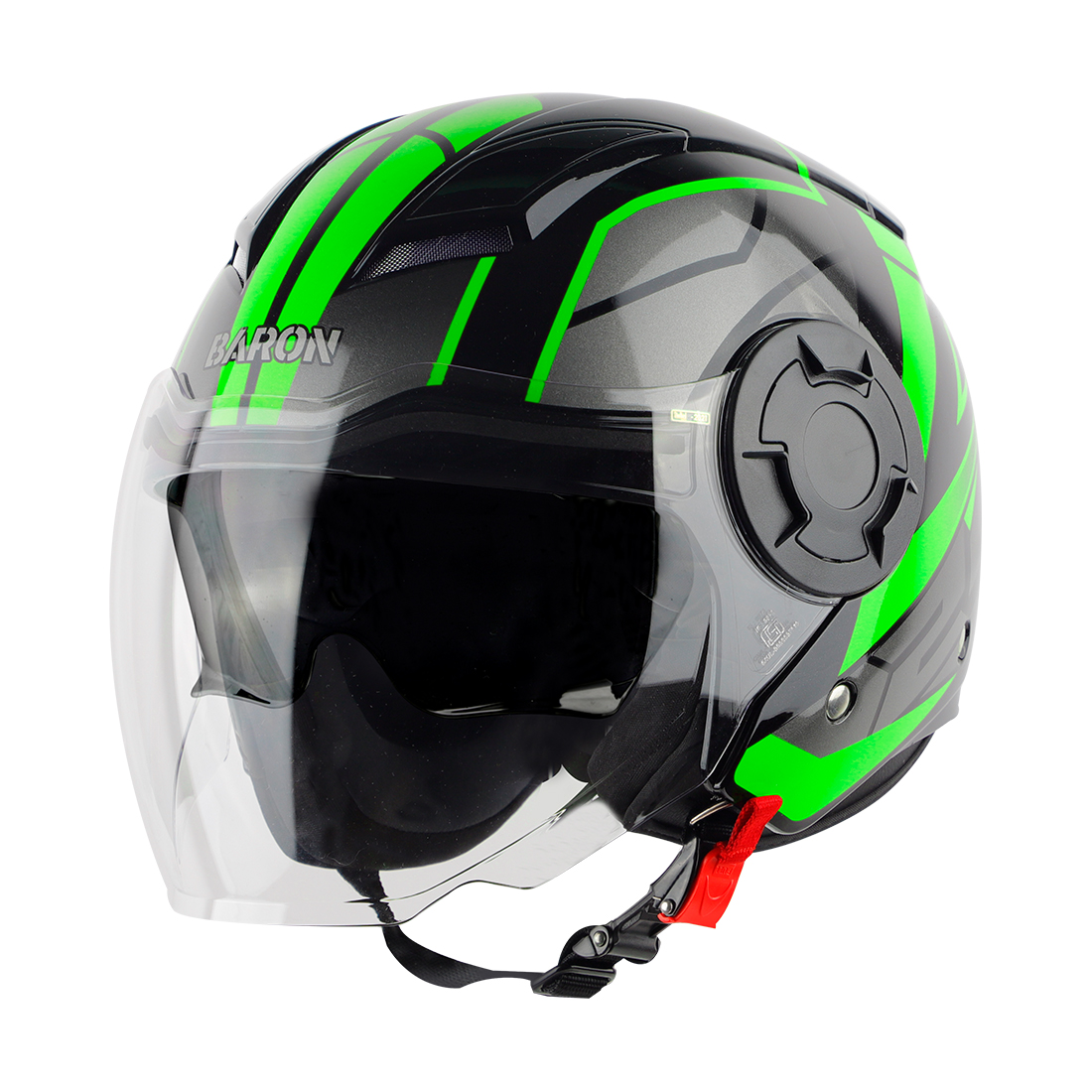 Steelbird SBH-31 Baron 24 ISI Certified Open Face Helmet For Men And Women With Inner Sun Shield(Dual Visor Mechanism) (Matt Black Green)